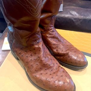 Men’s Justin Ostrich Skin Cowboy Boots - Brown